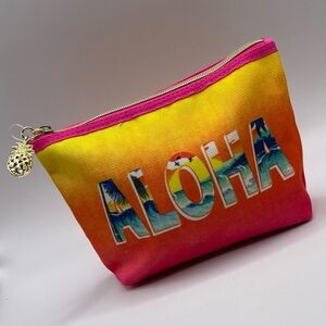 Bath And Body Works BBW ALOHA Canvas Cosmetic Travel Bag Small Pink Orange